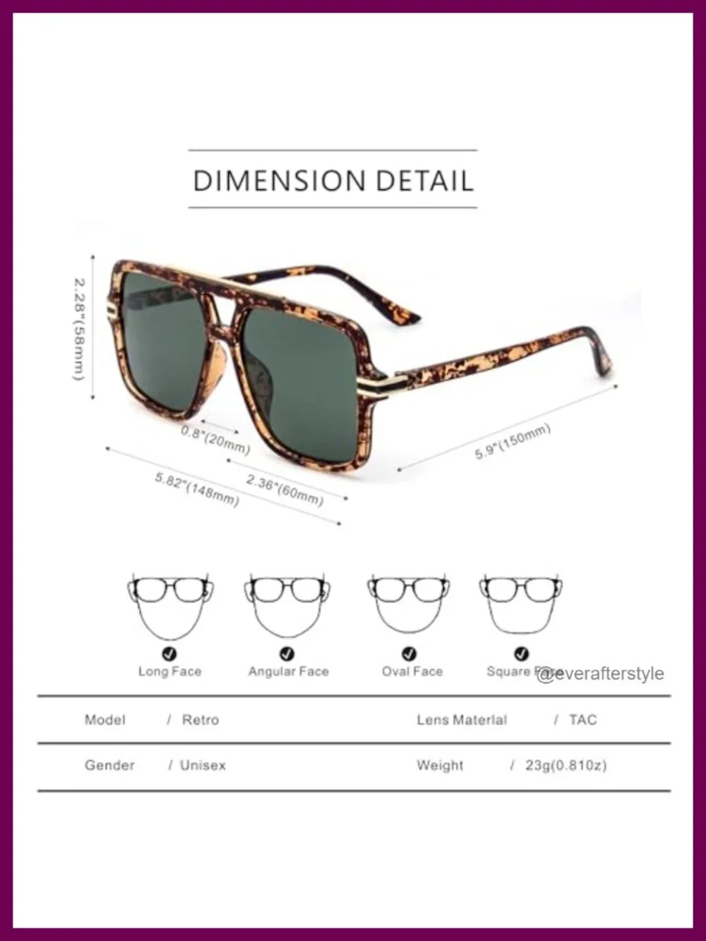 Polarized Oversized Aviator Sunglasses UV400 Protection Women's Fashion Frame